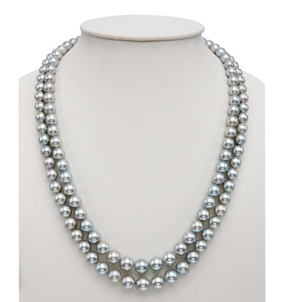 Grey Round Akoya Saltwater Pearls Grading Necklace Set -A Quality