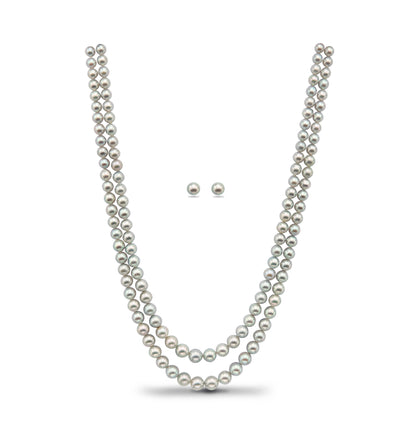 Grey Round Akoya Saltwater Pearls Grading Necklace Set -A Quality