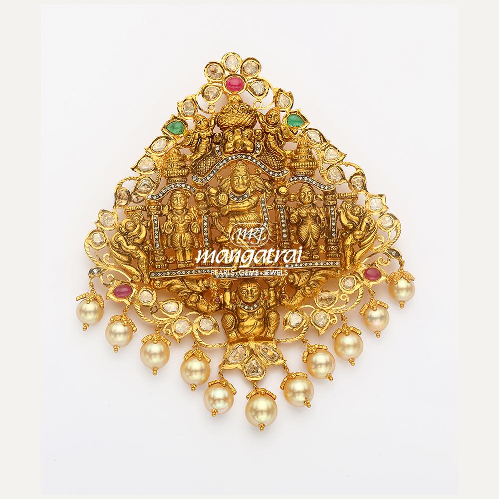 Gold Nakshi Locket | Mangatrai Pearls 