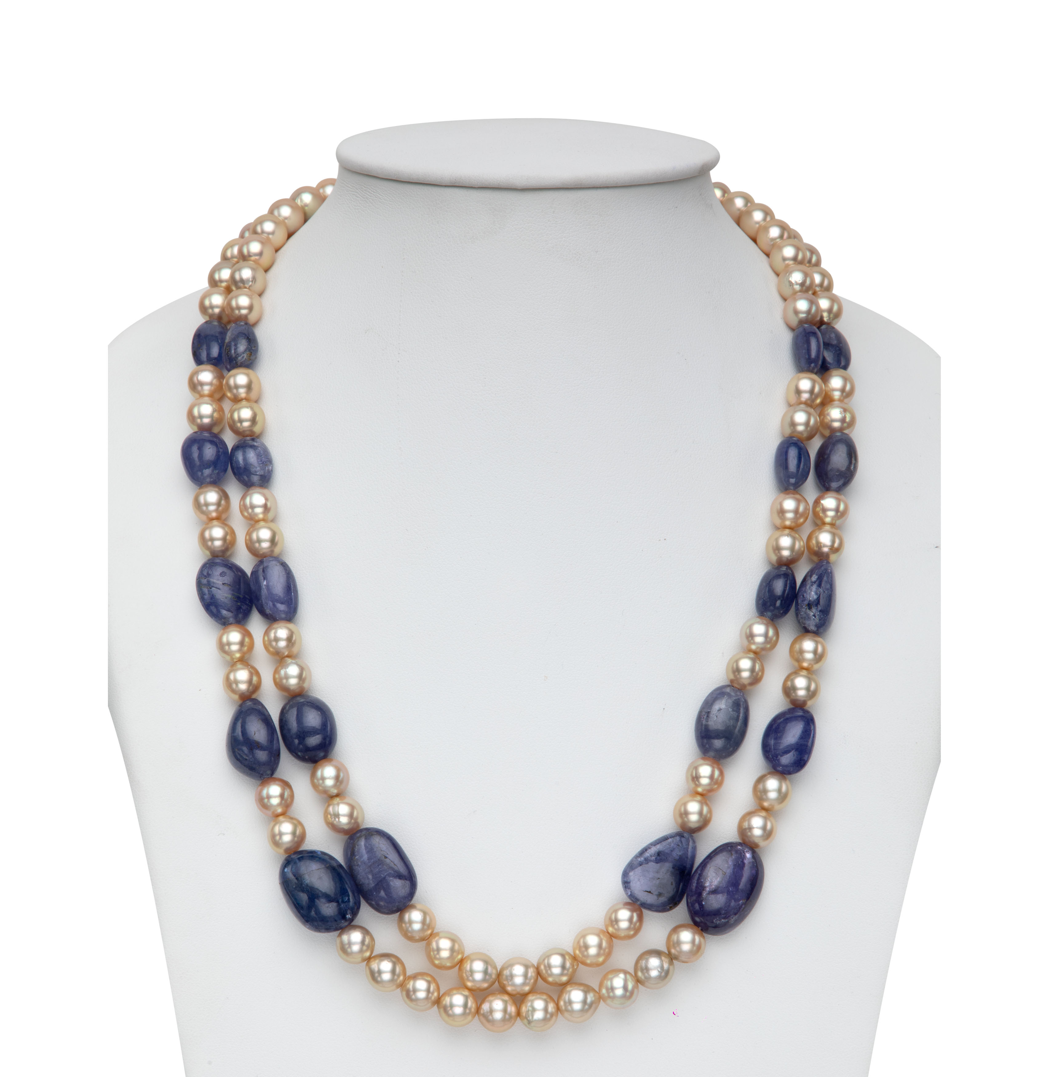 Real Tanzanite Beads and Golden Saltwater Akoya Pearls Necklace Set ...