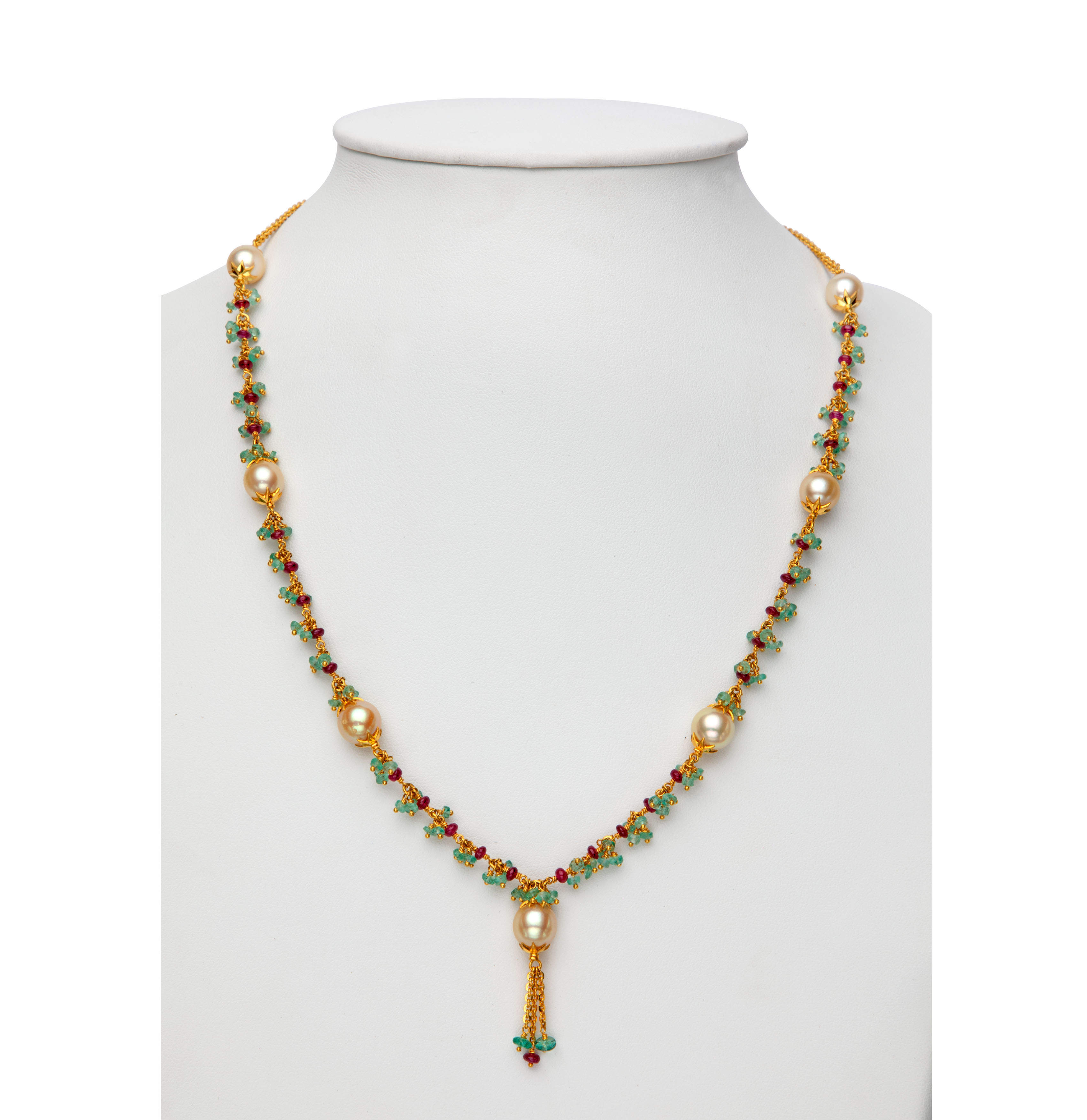 Designer Gold With Pearls And Real Ruby Emerald Necklace Mangatrai