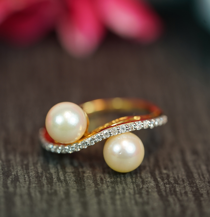 Round Cut Moissanite and Silver Pearl Ring set – Flawless Moissanite