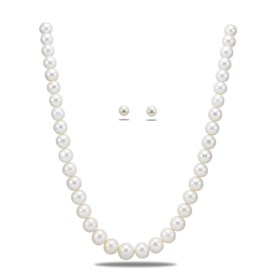 White 10-11 MM Freshwater Pearl Necklace Set