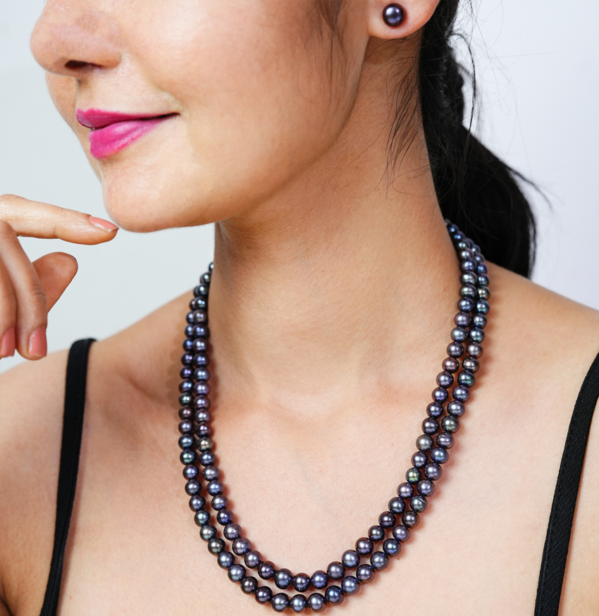 Round Natural-Color Black Tahitian Saltwater Pearl Necklace, 7.5-9.8mm –  Mangatrai Gems & Jewels Pvt Ltd
