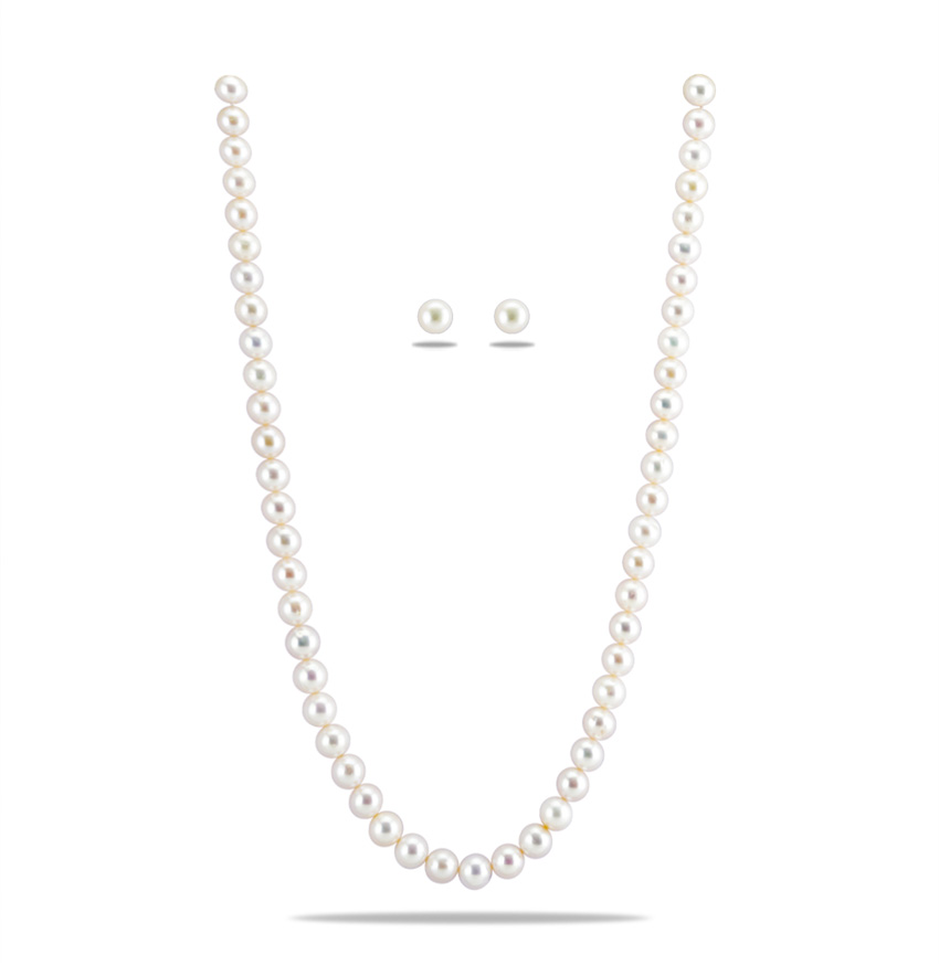 White Round Pearl Necklace Set