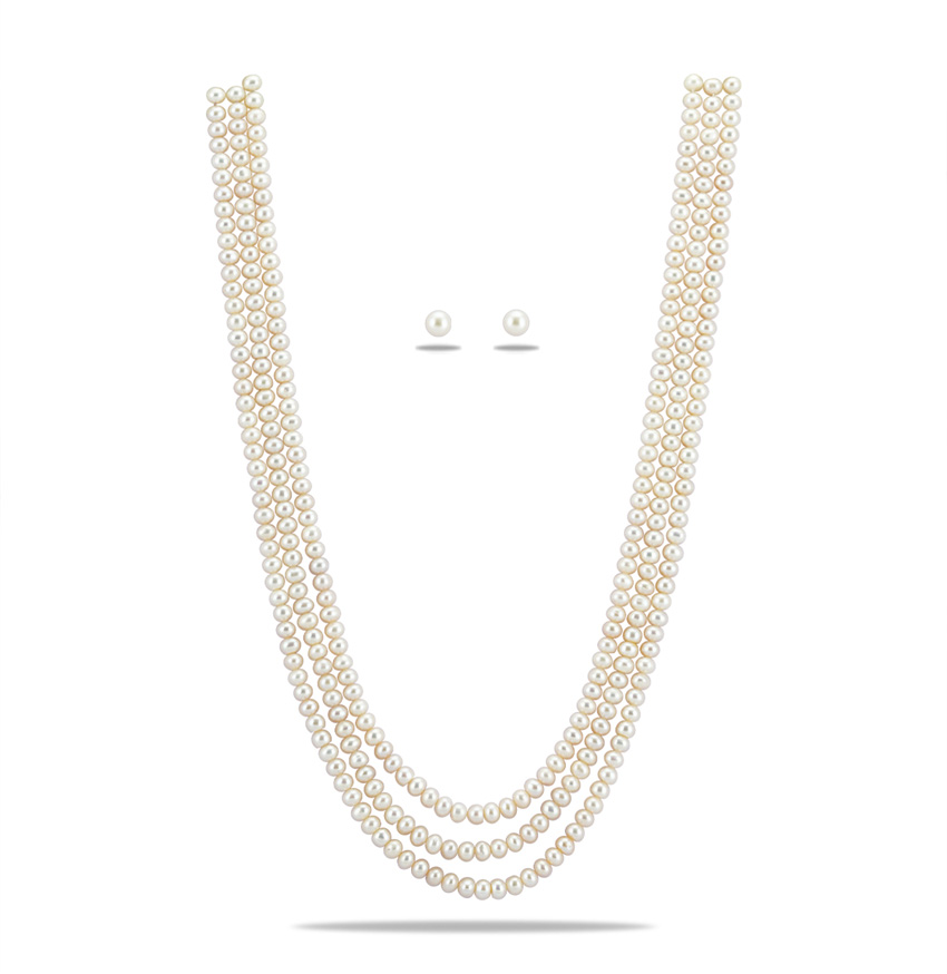 White Button Pearls Necklace Set