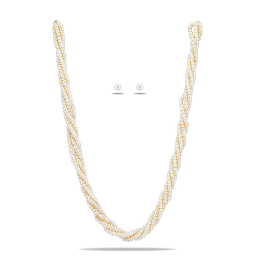 Twisted Button Pearl Necklace and Earring Set