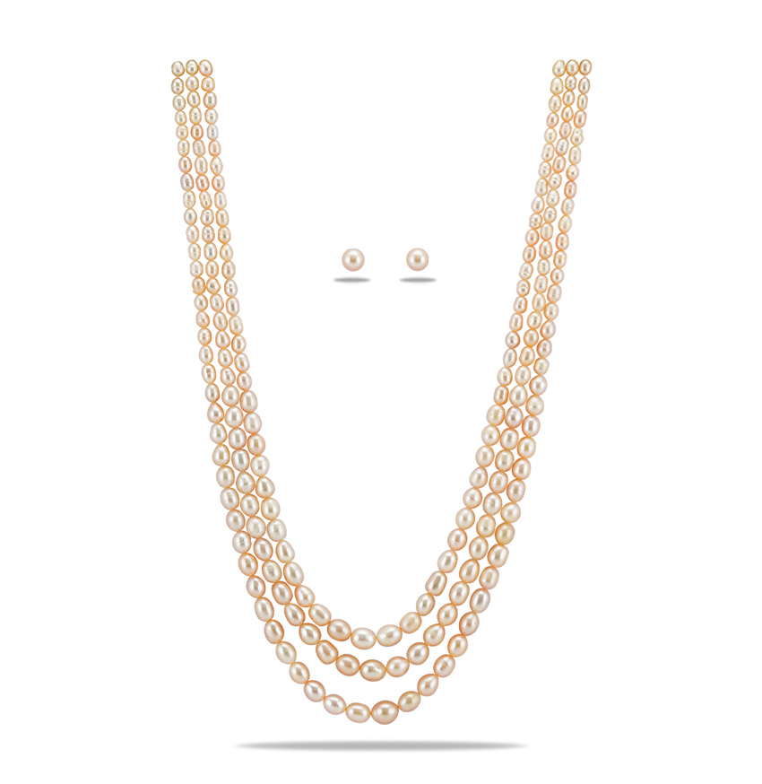 Pink Oval Grading  Pearl Necklace Set